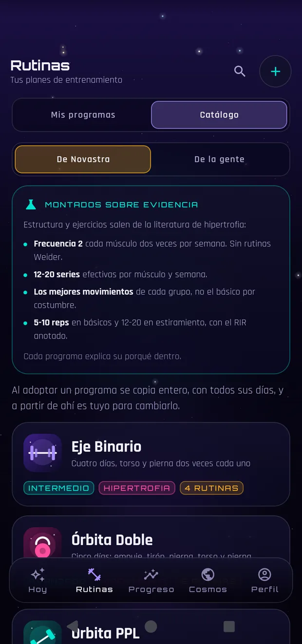 Catálogo de programas de entrenamiento de Novastra